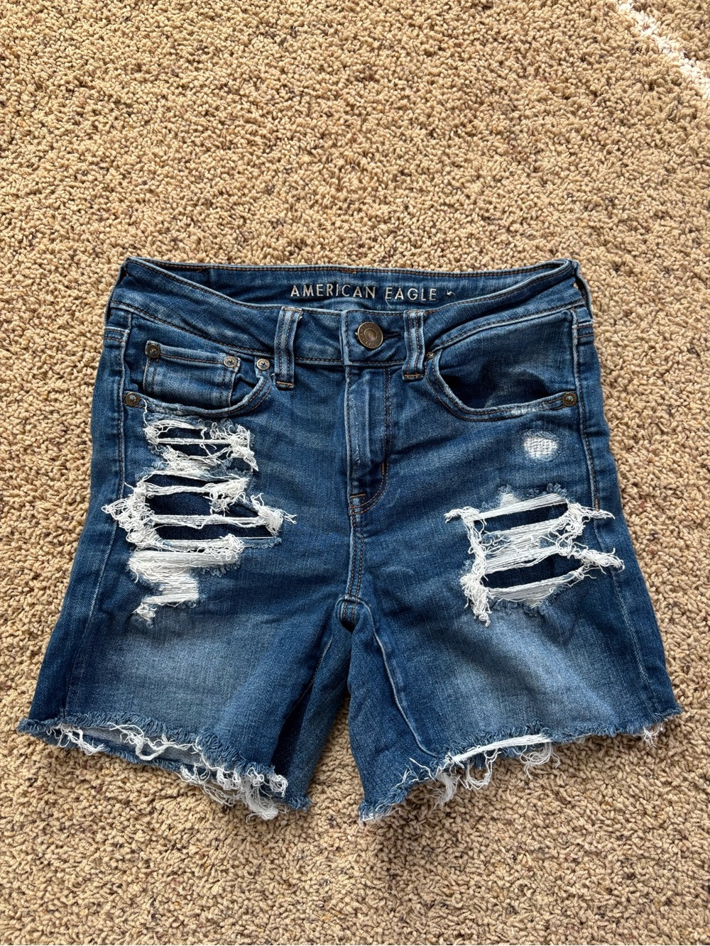 American Eagle Outfitters Distressed Dark Blue Denim Cutoff Shorts